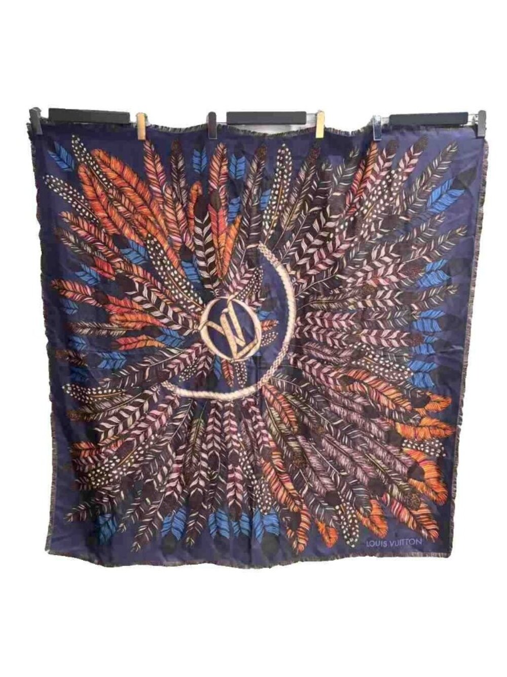 Louis Vuitton Carre Jean Love Bird Scarf Reversible Shawl Brown Navy